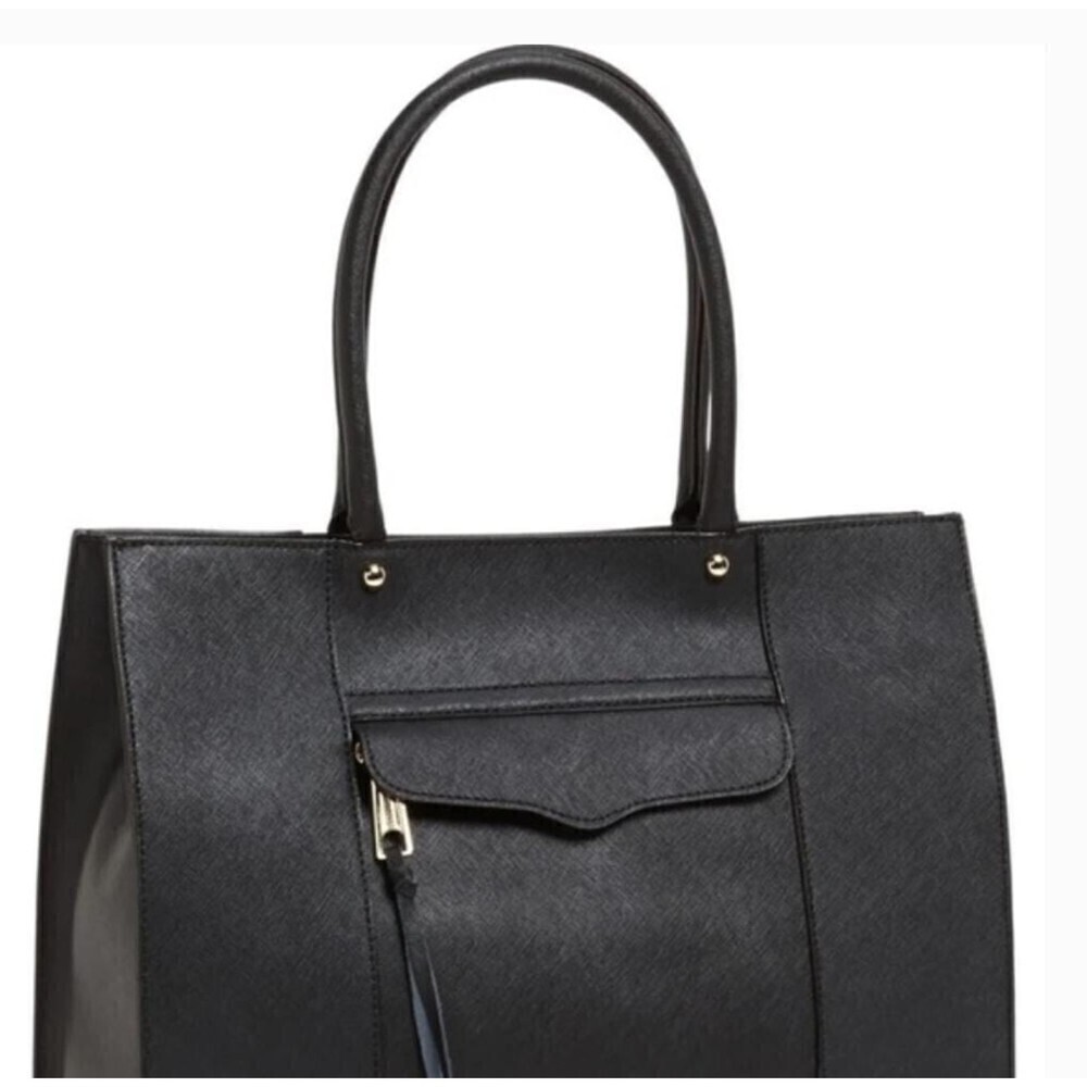 REBECCA MINKOFF M.A.B Medium Black Saffiano Leather Tote Bag for Women NWOT